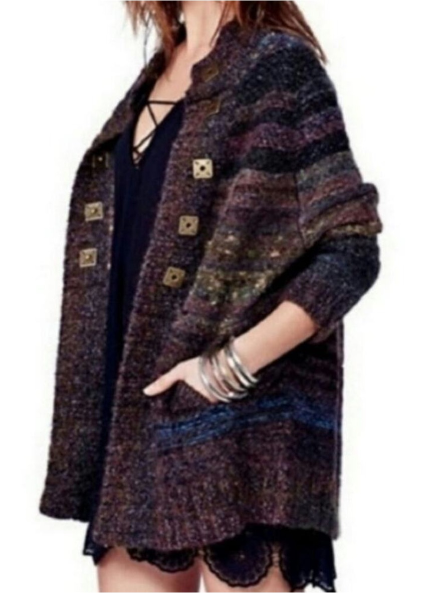 Free People Starlight Shadow Multicolor Knit Cardigan Sweater - Cowl Neck
